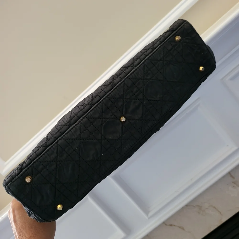 Christian Dior Cannage Tote Hand Bag Quilted Leather Cloth Black...Auth,,w/COA